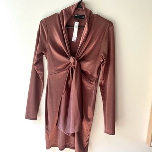 Asos front tie brown dress